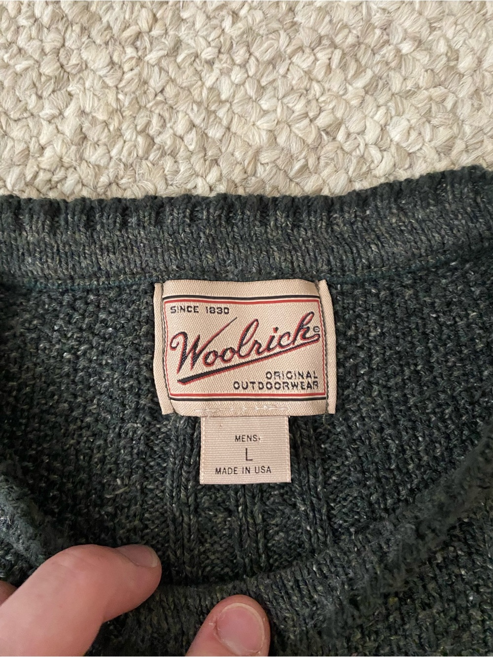 Woolrich Men's Forest Green Cable Crewneck Sweater - Picture 4 of 4